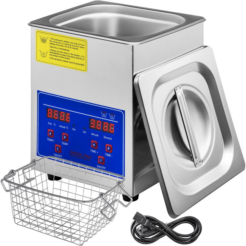 010644428067 - 2L Stainless Steel Ultrasonic Cleaner with Timer and 40kHz Waves