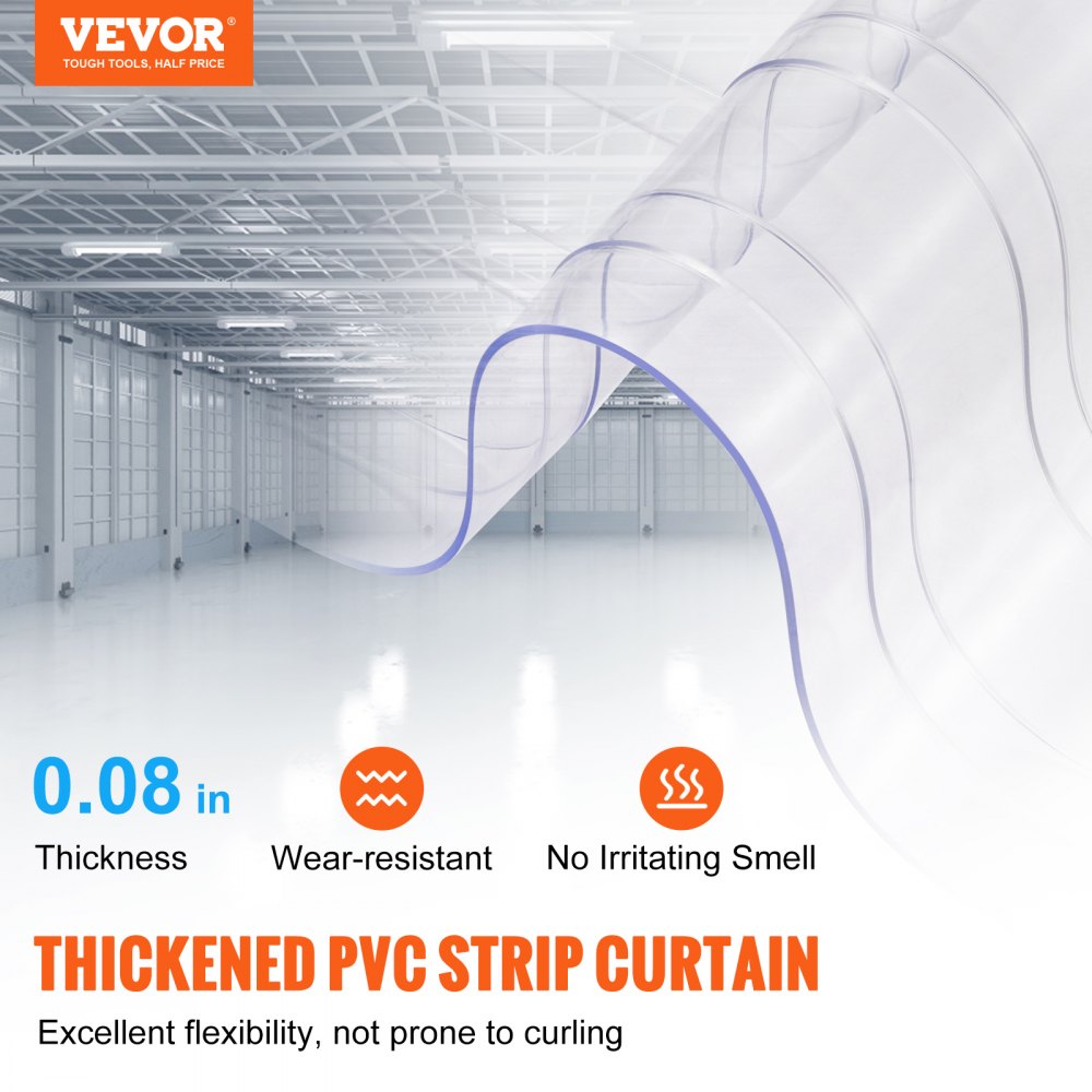 HMV0 - Customizable 9.8 ft Clear PVC Strip Curtain with Utility Knife