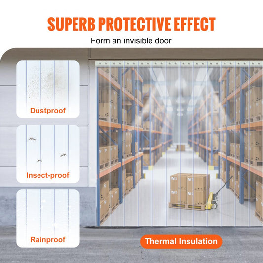 HMV0 - Customizable 9.8 ft Clear PVC Strip Curtain with Utility Knife