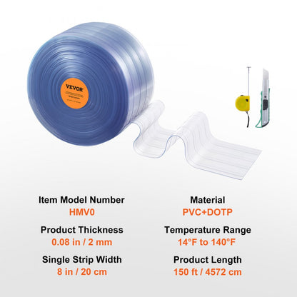 HMV0 - Customizable 9.8 ft Clear PVC Strip Curtain with Utility Knife