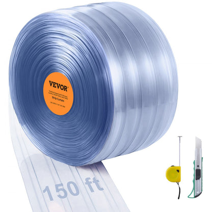 HMV0 - Customizable 9.8 ft Clear PVC Strip Curtain with Utility Knife