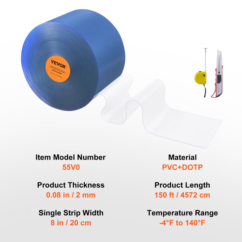 55V0 - Durable Clear PVC Strip Curtain for Insulation and Temperature Control