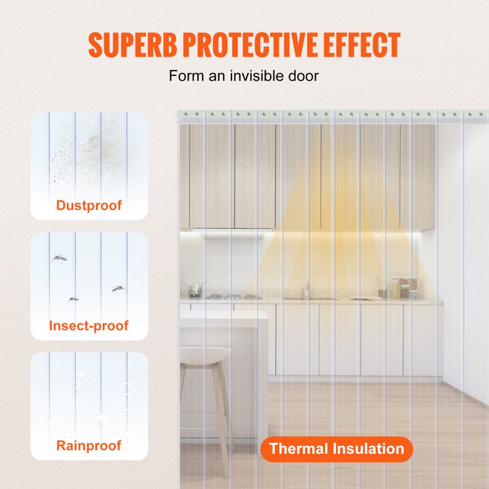 TTV0 - Durable Clear PVC Strip Curtain for Doorways, -4°F to 140°F