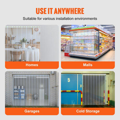 TTV0 - Durable Clear PVC Strip Curtain for Doorways, -4°F to 140°F