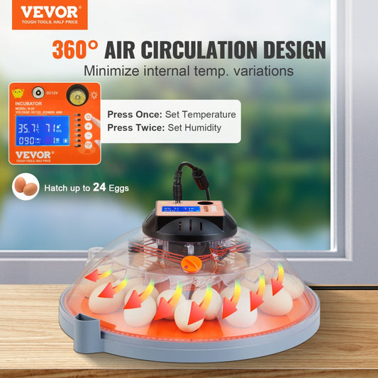 N-24 - Smart 24-Egg Incubator with Automatic Turning and Dual Power Supply