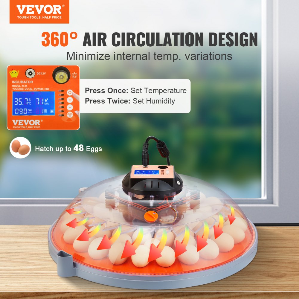 N-48 - 48 Egg Auto Turner Incubator with Dual Power & Humidity Control