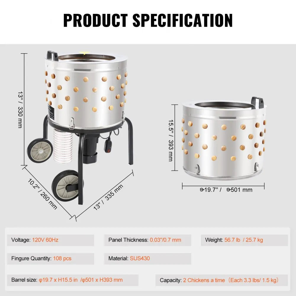 TM-50 - 20-Inch Stainless Steel Chicken Plucker Machine with 500W Power