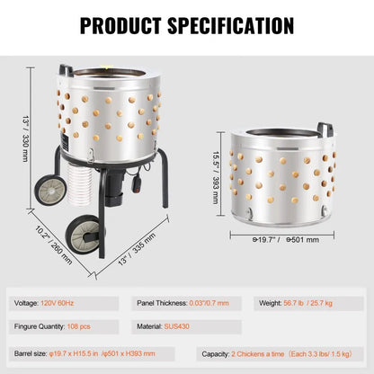 TM-50 - 20-Inch Stainless Steel Chicken Plucker Machine with 500W Power