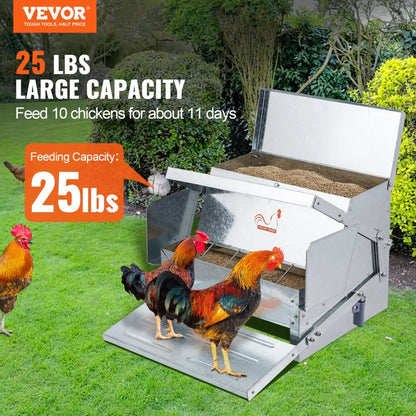 CF-06H - Durable Galvanized Steel Chicken Feeder for 10 Chickens, 25 lbs Capacity
