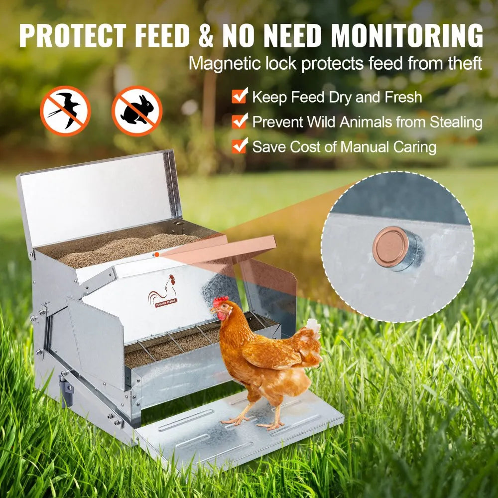 CF-06H - Durable Galvanized Steel Chicken Feeder for 10 Chickens, 25 lbs Capacity