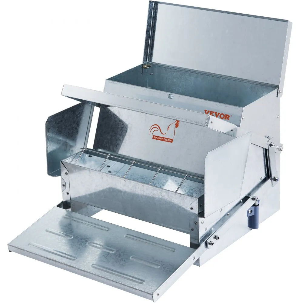 CF-06H - Durable Galvanized Steel Chicken Feeder for 10 Chickens, 25 lbs Capacity