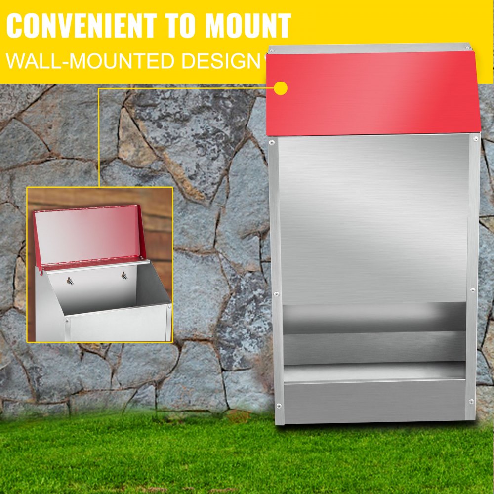 010594906732 - 30lbs Galvanized Poultry Feeder with Weatherproof Lid, 13.8x8.3x17.7in