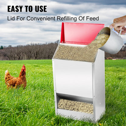 010594906732 - 30lbs Galvanized Poultry Feeder with Weatherproof Lid, 13.8x8.3x17.7in