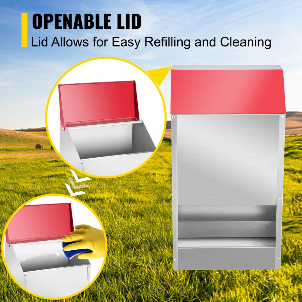 010594906732 - 30lbs Galvanized Poultry Feeder with Weatherproof Lid, 13.8x8.3x17.7in