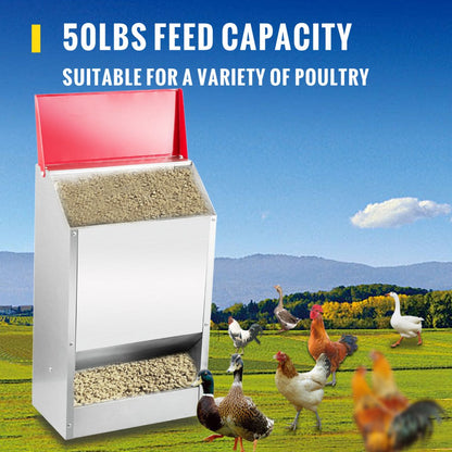 010415052595 - Heavy-Duty 50 lbs Galvanized Chicken Feeder with Lid