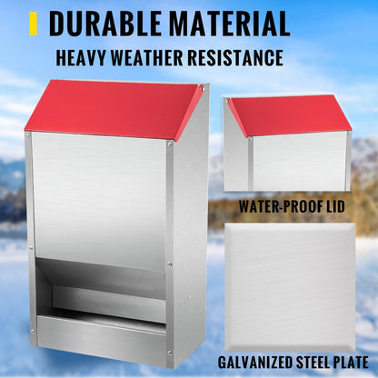 010415052595 - Heavy-Duty 50 lbs Galvanized Chicken Feeder with Lid