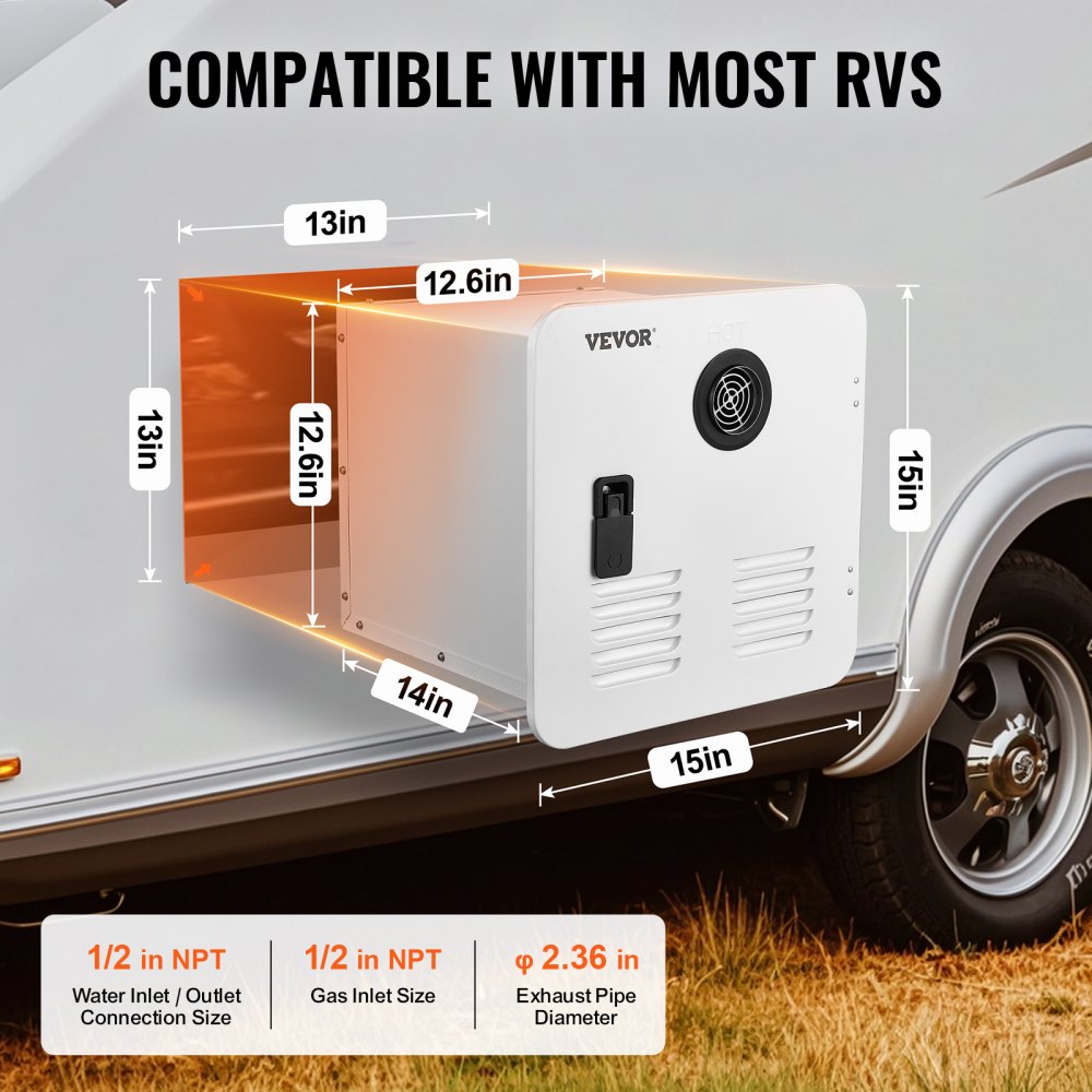 TMRVQ-05010165 - Tankless Propane RV Water Heater with LED Display & Safety Features