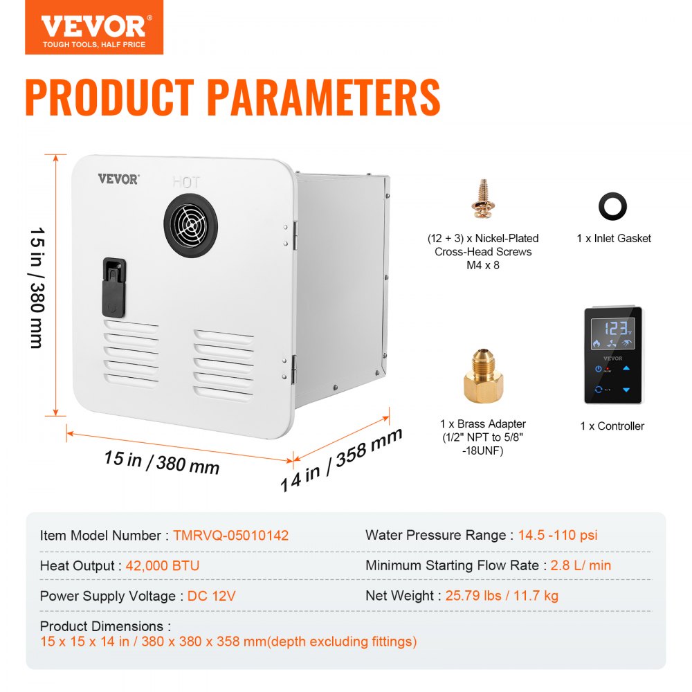 TMRVQ-05010242 - 15x15 in Tankless RV Water Heater with LED Display