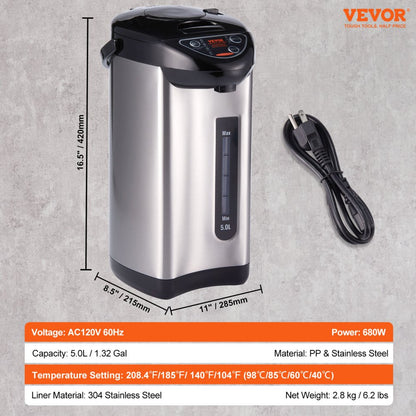 EKA-5.0ED - 304 Stainless Steel Hot Water Dispenser with Adjustable Temperatures