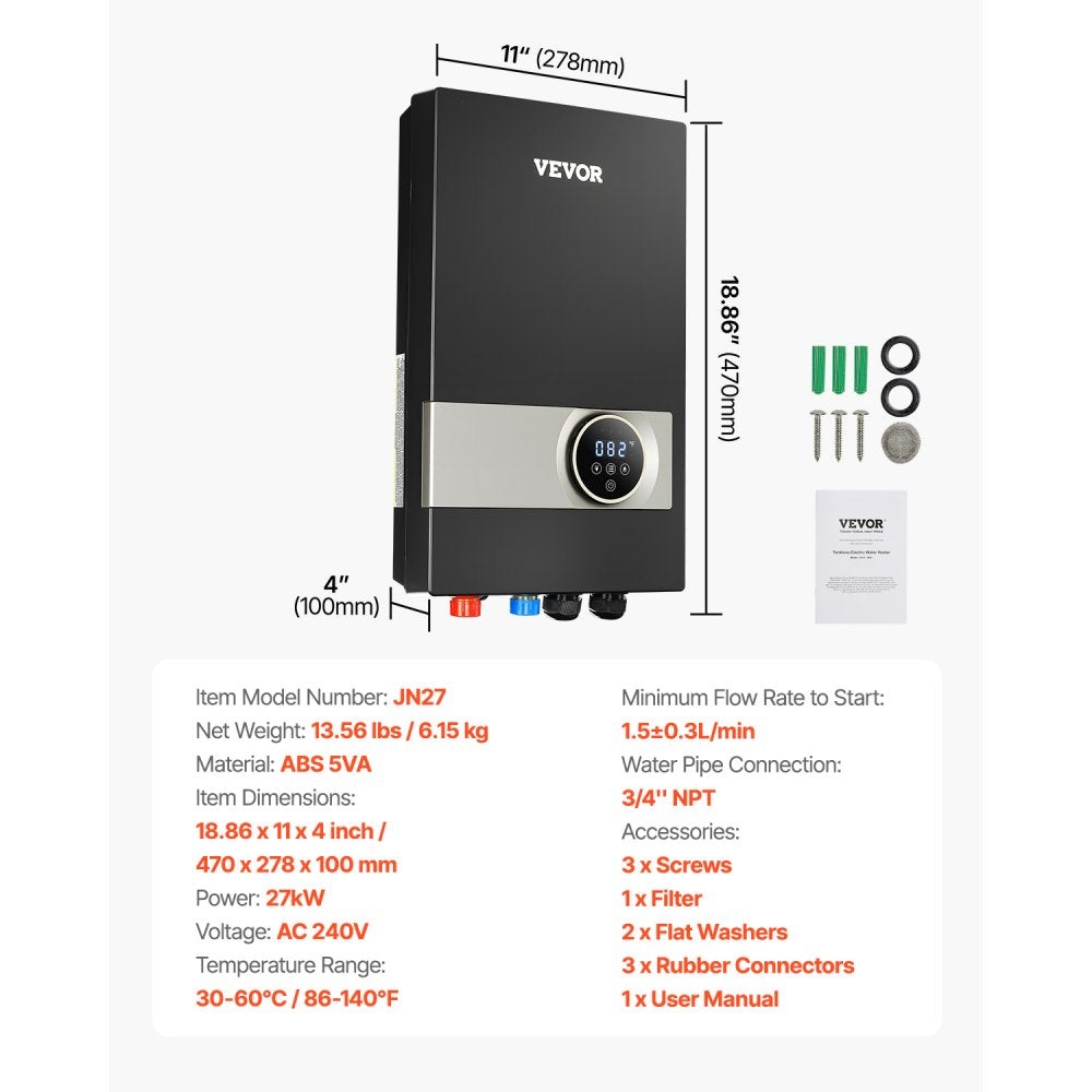 JN27 - Instant Hot Tankless Water Heater with Safety Features