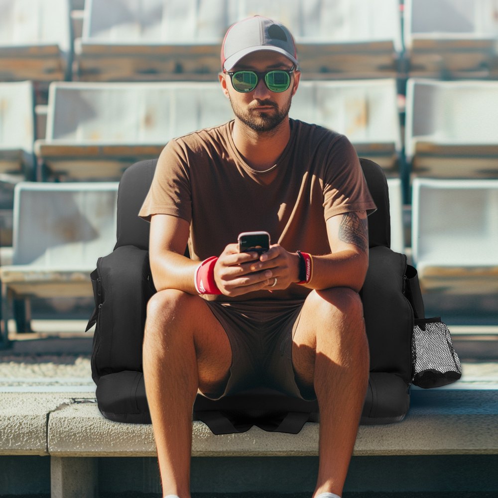 BL-A0134H - Heated Double Stadium Seat with Back Support & Cupholders