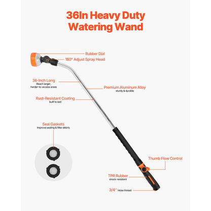 GW96902-36" - 36'' Heavy Duty Metal Garden Hose Wand with 8 Spray Patterns
