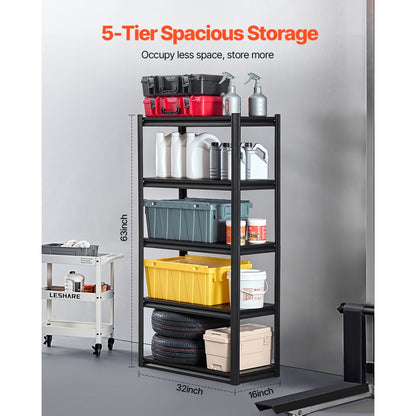 326QJTGOV0 - Heavy-Duty 5-Tier Shelving Unit 63" H with Adjustable Shelves