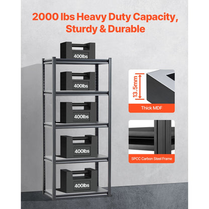 327MMQSHV0 - Adjustable 5-Tier SPCC Steel Garage Shelving, 2000 lbs Capacity