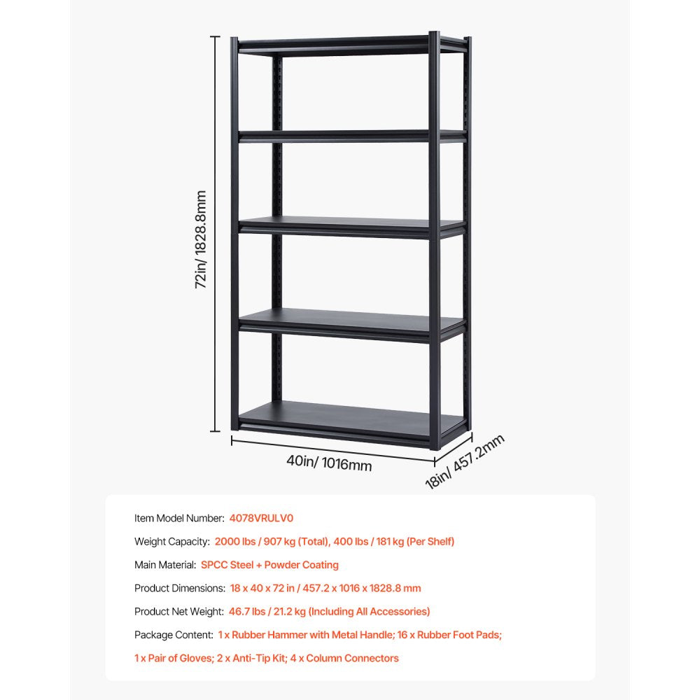 4078VRULV0 - Heavy-Duty 18" x 40" x 72" Adjustable Steel Shelving Unit