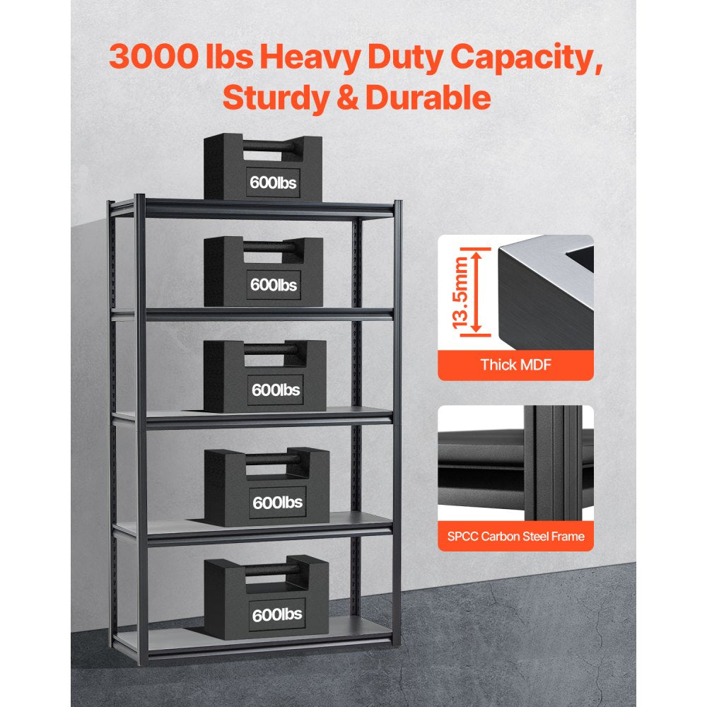 4872WVXVV0 - Heavy-Duty 5-Tier Steel Shelving, 3000 lbs Capacity, 18"x48"x78"