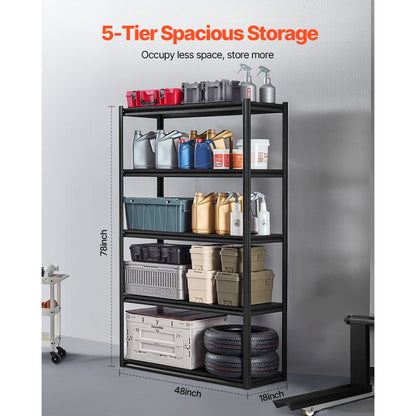 4872WVXVV0 - Heavy-Duty 5-Tier Steel Shelving, 3000 lbs Capacity, 18"x48"x78"