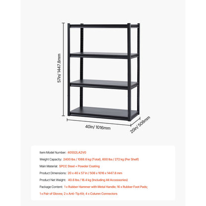 405S2LA2V0 - 4-Tier Adjustable Garage Shelving Unit, 2400 lbs Capacity