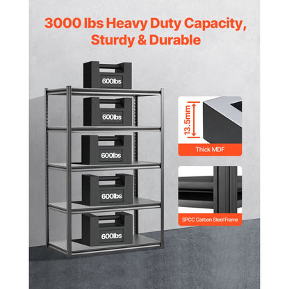 487H0A32V0 - Heavy-Duty 5-Tier Shelving Unit, 48" W x 72" H, Adjustable Storage