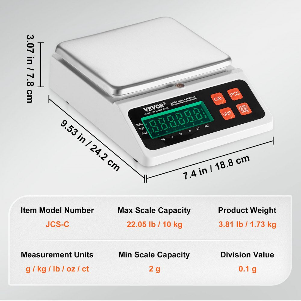 JCS-C - VEVOR 10kg Counting Scale with LED Display and Adjustable Footpads