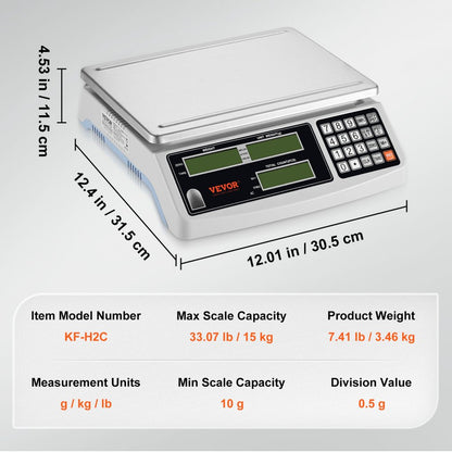 KF-H2C - Reliable 15kg Counting Scale with LED Display, 0.5g Precision