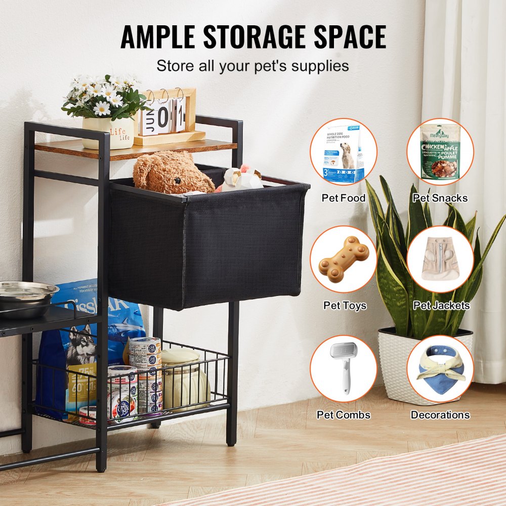 HYP2FS-03 - Adjustable Pet Feeding Station with Storage & Non-Slip Design