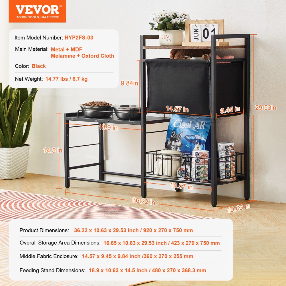 HYP2FS-03 - Adjustable Pet Feeding Station with Storage & Non-Slip Design