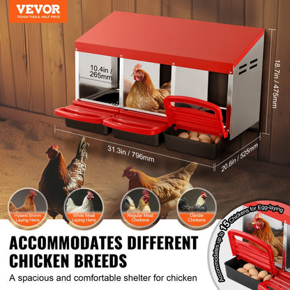 EB-003 - Durable 3-Compartment Chicken Nest Box with Egg Roll Feature