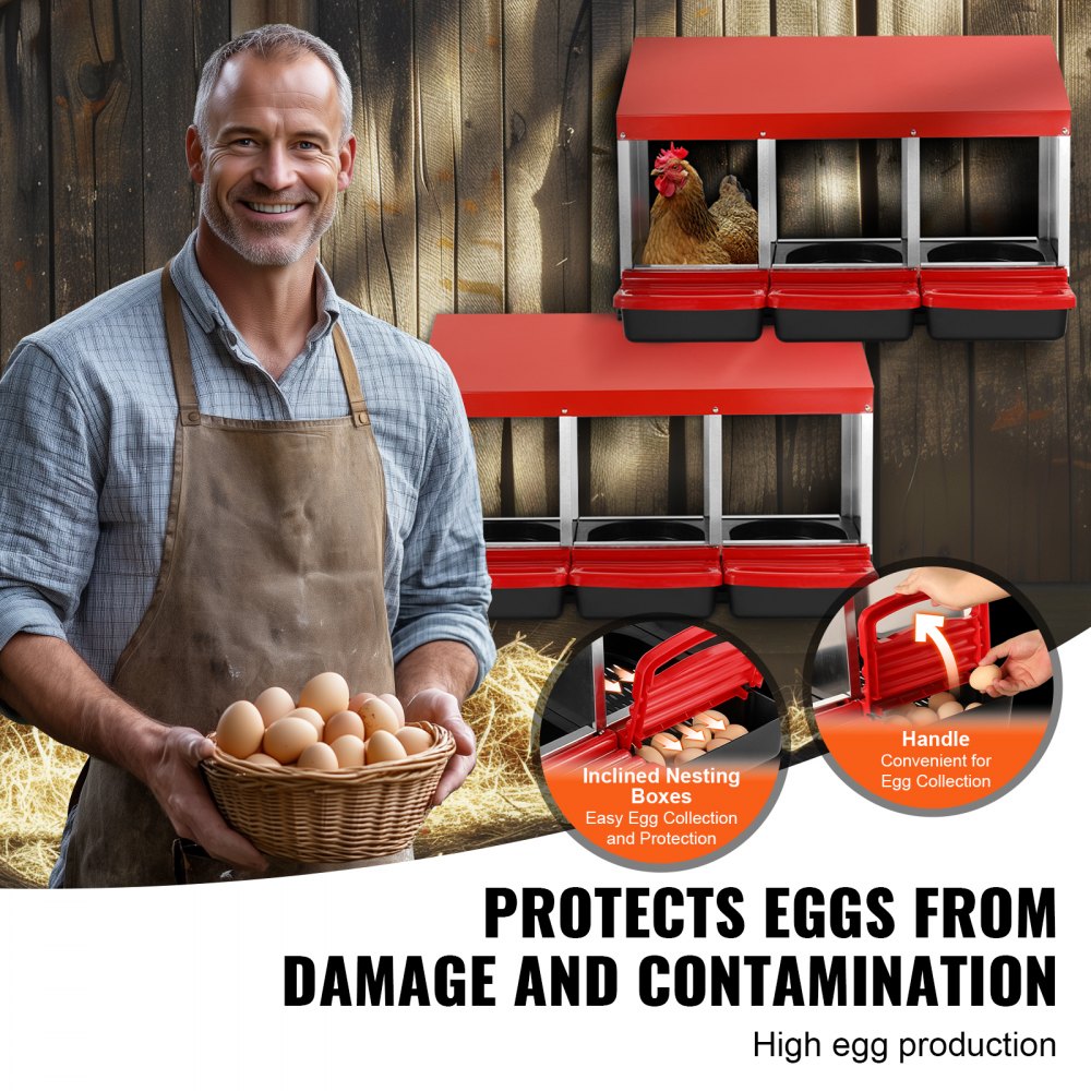 EB-003 - Durable 3-Compartment Chicken Nest Box with Egg Roll Feature