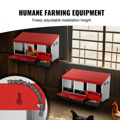EB-003 - Durable 3-Compartment Chicken Nest Box with Egg Roll Feature