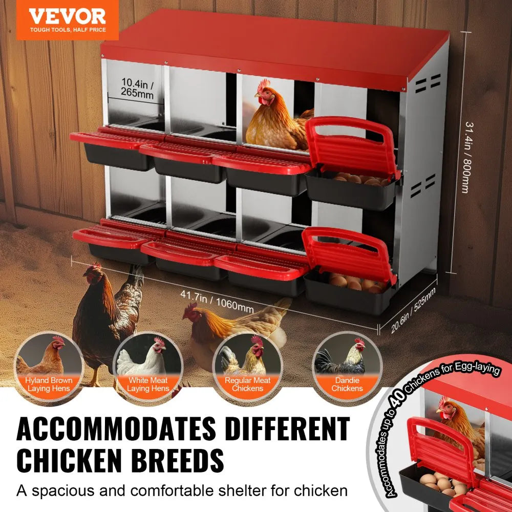 EB-008 - Durable 8-Compartment Chicken Nest Box with Inclined Design
