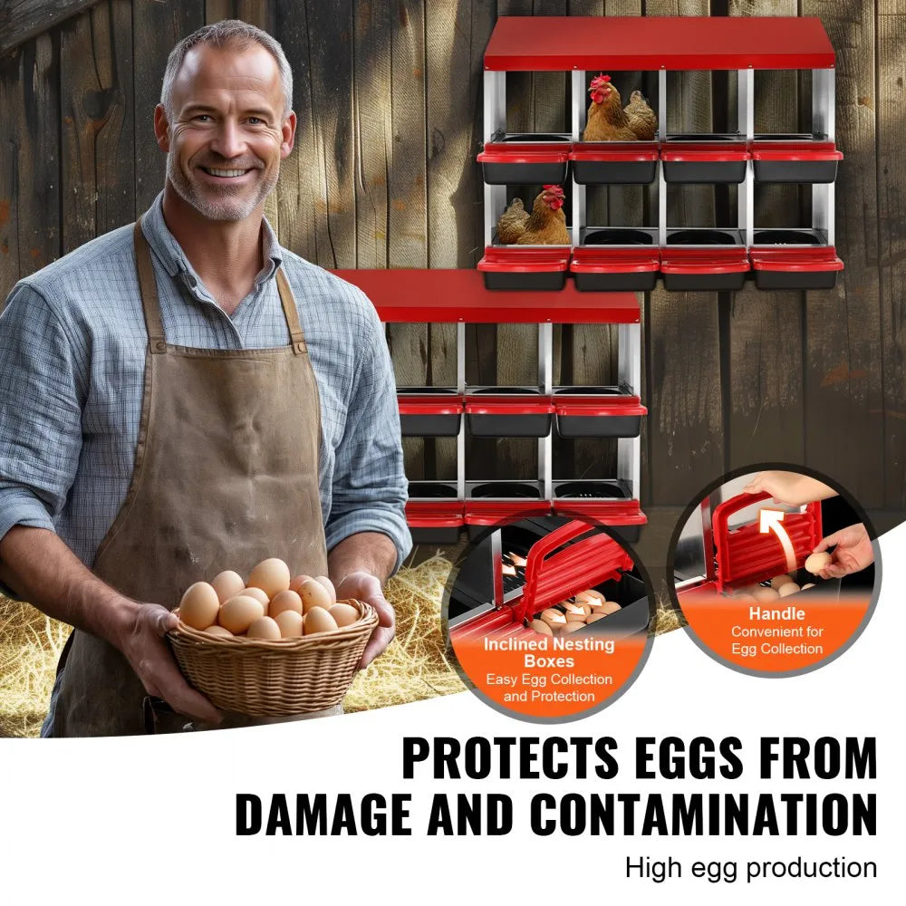 EB-008 - Durable 8-Compartment Chicken Nest Box with Inclined Design