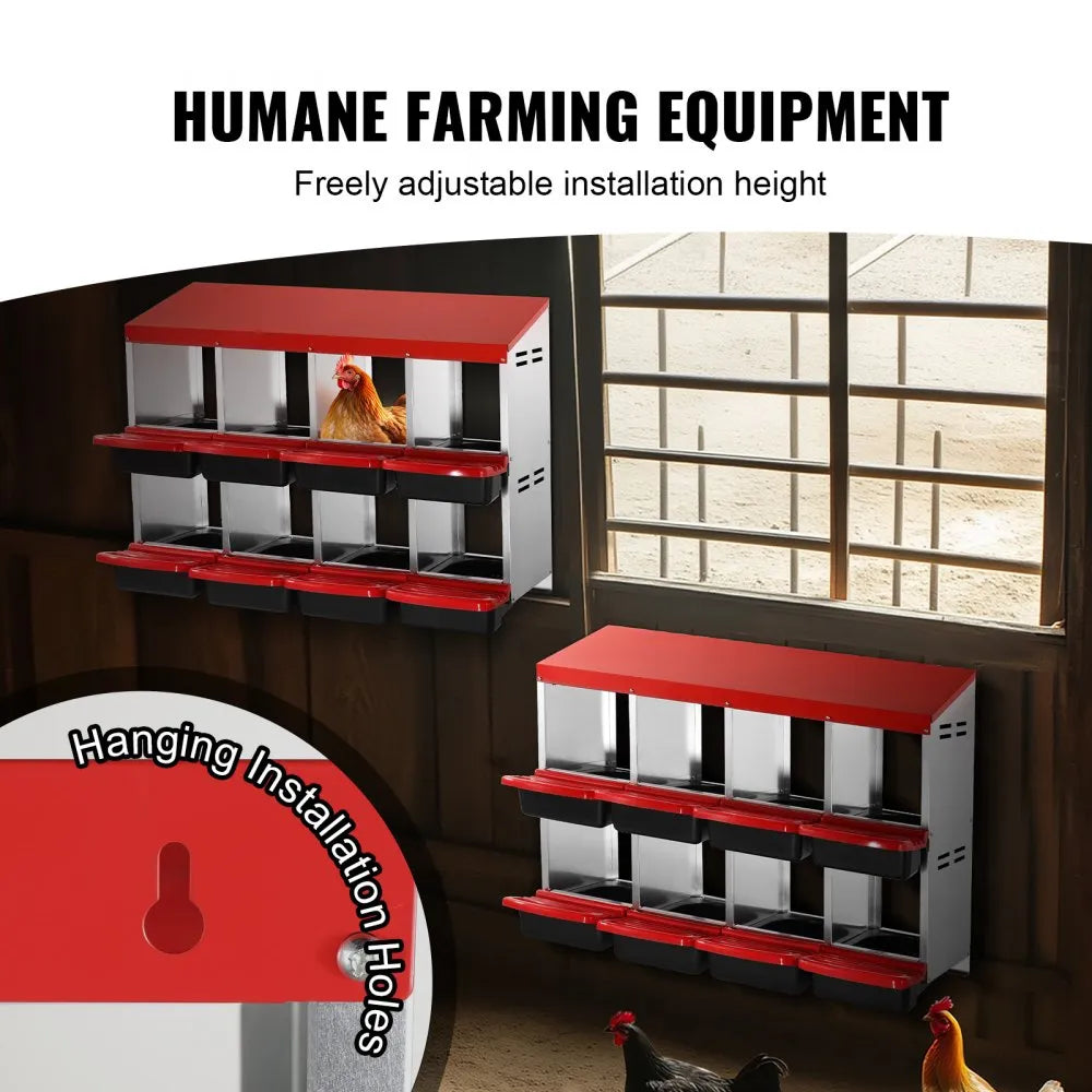 EB-008 - Durable 8-Compartment Chicken Nest Box with Inclined Design