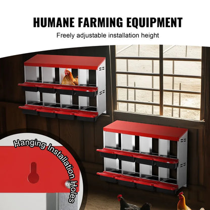 EB-008 - Durable 8-Compartment Chicken Nest Box with Inclined Design