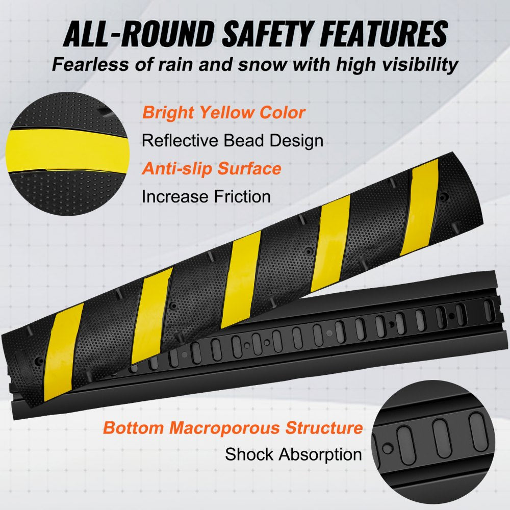 RS1830A-1 - Durable 72'' Rubber Speed Bump for Cable Protection and Safety
