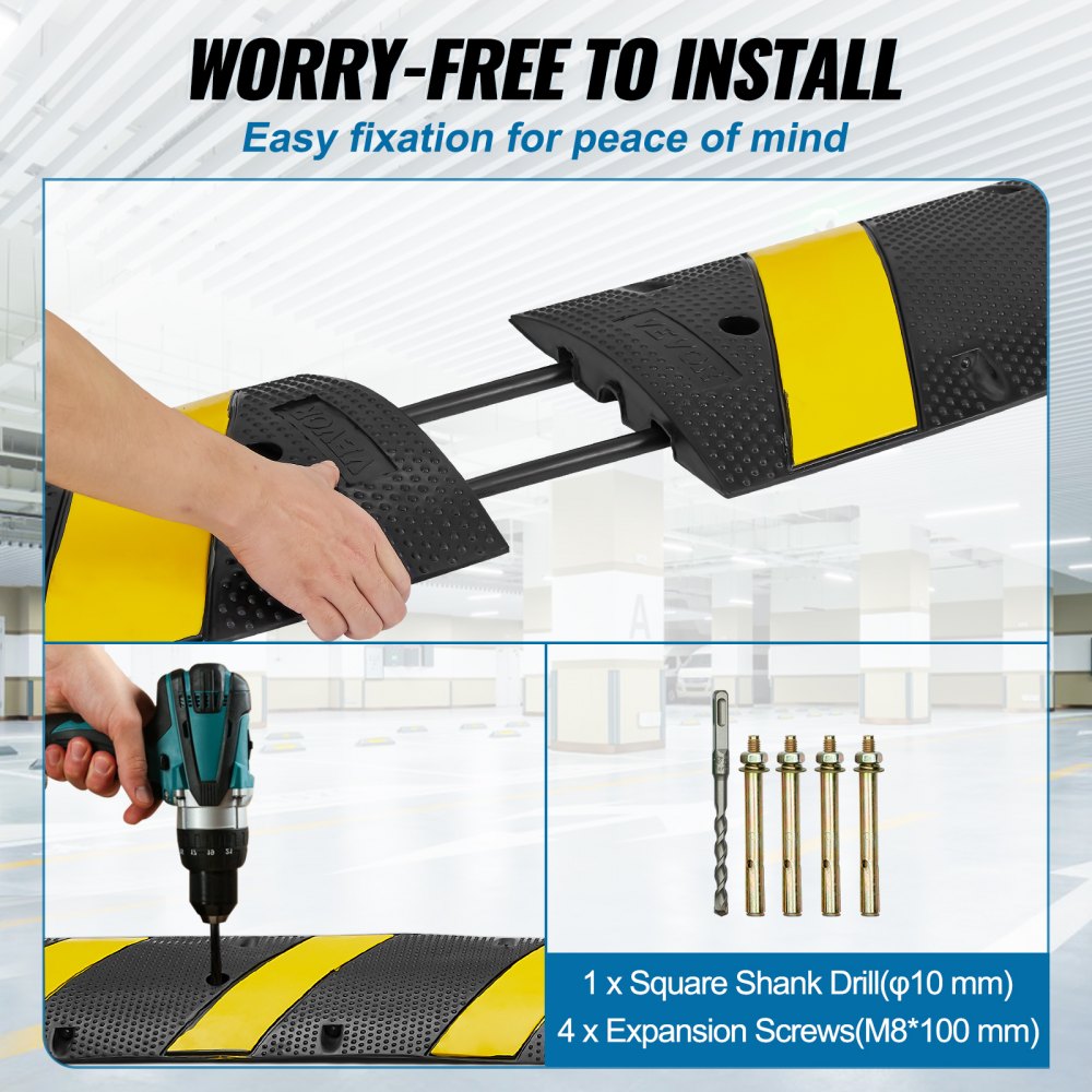RS1830A-1 - Durable 72'' Rubber Speed Bump for Cable Protection and Safety