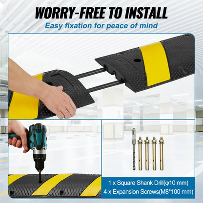 RS1830A-1 - Durable 72'' Rubber Speed Bump for Cable Protection and Safety
