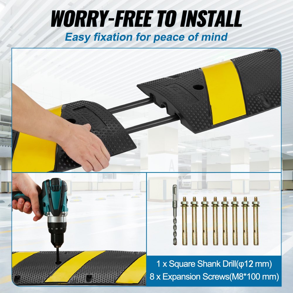 RS1830A-2 - Durable 72in Rubber Speed Bump for High Traffic Areas