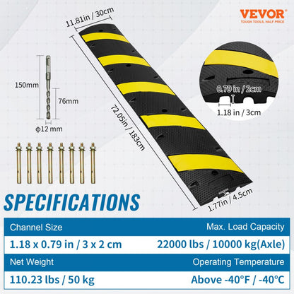 RS1830A-2 - Durable 72in Rubber Speed Bump for High Traffic Areas