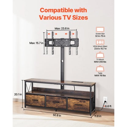 C240413S-01 - 52" TV Stand with Mount for 32-75" TVs, LED Lights